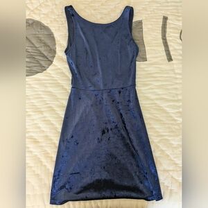 H&M Divided Fit & Flare Blue Velvet Sleeveless Dress